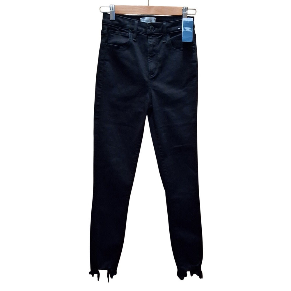 Abercrombie Curve Love High Rise Super Skinny Ankle Jeans Black 26 Short Raw Hem